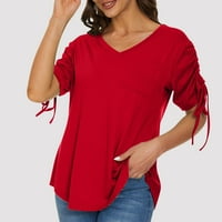 Fattazi Womens plus sizene bluze vrhovi majica Žene Ljeto V izrez za majicu kratkih rukava s džepom