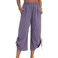 Amlbb Womans Ljeto pamučno platno labavo široko ležaljke hlače sa sobnoj boji nacrtaju hlače sa džepovima