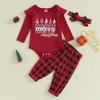 Dojenčad za djecu za djevojčice Božićne odjeće s dugim rukavima ROMper + crtane gaće za ispisu + traka