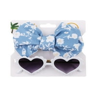 Kidsgirls cvjetni print Bowknot trake za kosu i set za tamne naočale u obliku srca