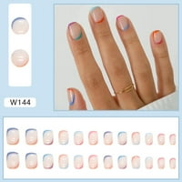Sjajni lažni nokti šareni redovi kratki lažni nokti za žene i djevojke