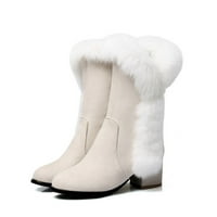 Veličina kathelem Ženske čizme za snijeg Ženske zimske plišane tople visoke cipele s visokom petom Debela potpetica Suede srednje rukave veličine ženske čizme bež 7.5