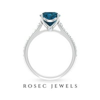 2. CT jastuk Cut London Blue Topaz zaručnički prsten sa dijamantskim kamenjem, sterling srebrnom, SAD