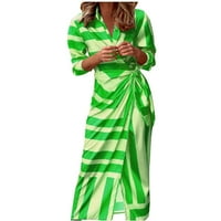 Ženska haljina za čišćenje Ženska kardigan čipkaste prugaste haljine za ispis zelene s