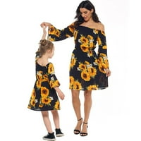 Homchy mammy i me dječja žena van ramena suncokret tiskani cvjetni haljina porodična odjeća
