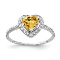 Čvrsti 14K bijeli zlatni srčani citrinski žuti studeni Gemstone Diamond Enference Veličina prstena
