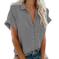 Pntutb najbolji ljetni vrhovi modni ženski kauzalni gumb čvrsto bluza majica kratkih rukava