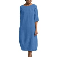 Haljine za čišćenje za žene Ljeto okruglo vrata kratkih rukava, pune rukavice s dugim suknicama s dugim