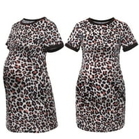 KIPLYKI Trudnice odjeću kratkim rukavima Leopard Print Maternity haljina s džepom