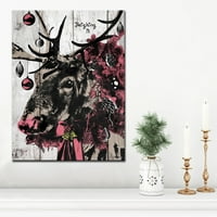 Izrađene kreacije crni i ružičasti božićni jeleni pravokutni zidni umjetnički dekor 20 16