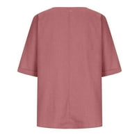 WHLBF Pink popusti Ženski bluza V-izrez Dugi rukav labavi gumb Pamučne i posteljine košulje od tunika