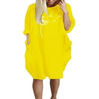 Pfysire ženska maselionska majica haljina dugih rukava Duljina koljena žuta 2xl