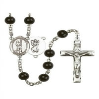 St. Christopher Lacrosse srebrna kružna krunica crne perle Crucifi Veličina medaljine šarm