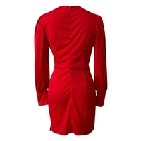 Ženske haljine Jednobojno patene drešene pauze sa dugim rukavima, dresana hip suknja crvena xl