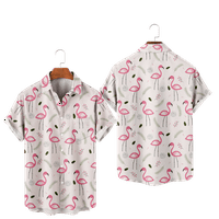 Flamingos Modna tiskana majica Muškarci Ljetna plaža Kratki rukav Ležerna havajska majica, F-3xl