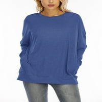 Zračne ženske čvrste boje okruglih vrata dugih rukava, ležerne majice pulover sa džepom