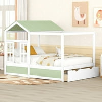 Krevet sa punim kućama, drveni montessori Podni krevet s ladicom, skroz krov s krovom i prozorom, replata