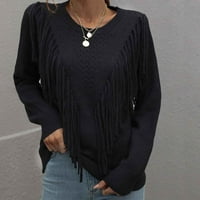 Dezsed ženske modne dugih rukava Tassel Crew vrat labavi čvrsti boju bluza pleteni džemper
