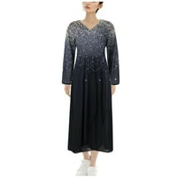 Ženske haljine Dužina gležnja modni ispisani s dugim rukavima Ljetna haljina s V-izrezom crna 4xl