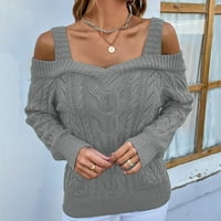 Anuirheih ženske ramene pletene pulover džempere sa later rukom sa labavim rebrastim pletenim pletenim