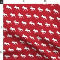 Pamuk Satens Stolcloth, 70 120 - Božićna silueta zimska jelena Bull Cow Elk Holiday Mala skala Crvena