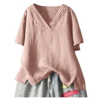 Baycosin Solid Dressy Bluze za žene Ležerne prilike V-izrez Labavi majica kratkih rukava TESE