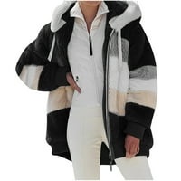 Zimski kaputi za žene tople debele podstavljene plišane jakne u boji blok zatvarača s kapuljačom sa