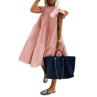 Ženske ljetne haljine Haljine za odmor na plaži Boho haljine Čvrsti kratki rukav A-line haljine pokloni na klirensu ružičasti l