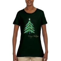 Sretan božićno stablo Božićna ženska grafička majica, šumska zelena, velika