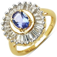 Otvoreni ovalni tanzanite i bijeli Topaz prsten u 14K žutom pozlaćenom srebru - veličine 6,00