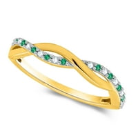 Poshadime 0. Carat okrugli rez prirodni dijamant i simulirani smaragdni upleteni vjenčani bend u 10k