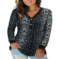 Glonme Leopard Print Tee Ladies Lose Loungeweb majica Comfy Tops Grey XL