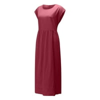 Drindf plus Veličina Ljetne haljine za žene Vintage Lan Tunic Maxi haljina Trendy Crew vrat kratki rukav