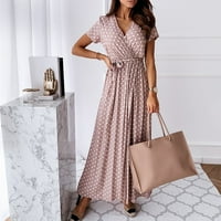 Ženska ljetna haljina V-izrez Bohemian Polka Dot Print kratki rukav haljina duga suknja ružičasta 8