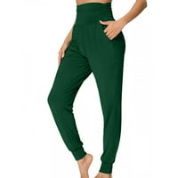 Žene udobne joge hlače visok struk pune boje casual salon za žene zelene veličine s