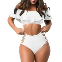 Ženska ruffled off ramena uska čvrsta boja Split kupaći kostimi kupaći odjeća za kuhanje, junior kupaći