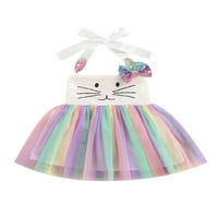 GENUISKIDS TODDLER Baby Girl Easster Bunny Outfit Squided Halter rukavice bez rukava Rainbow Tulle Tutu
