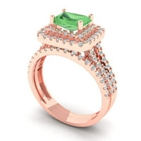 305ct sjajan smaragdni rez simulirani zeleni dijamant 14k Rose Gold Halo Pasijans sa akcentima mladena set veličine 4