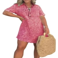 Paille žene kratke mini haljine od pune boje traper haljina rever vrat ljeto plaža sandress kaftan party ronk xs
