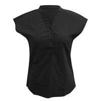 Žene Casual Solid V Crtton Dugme Pamučna mješavina kratkih rukava majica bluza vrh