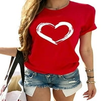 Dame Tee Heart Print Majica Crew Crt Majica Žene Ležerne prilike za bluzu tunika Holiday Pulover Red