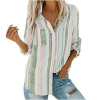 Ženska modna V izrez Striped Roll up baught bluze spuštane vrhove sa džepnim labavim košuljama plus