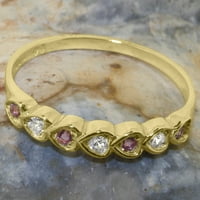 Britanci napravio 9k žuto zlatni prsten sa kubnim cirkonijom i prirodnim ružičastim turmalinskim ženskim prstenom - Opcije veličine - veličine 4
