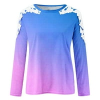 Ombre majice za žene Ležerne prilike čipke Crochet izdubljeni patchwork dugih rukava dukseri trendy