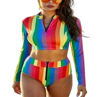 Pfysire Women s dugim rukavima bikini set Rainbow Gatches Shorts kupaći kostim Multicolor 5xl