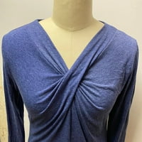 Popust Ženske košulje dugih rukava Knot V-izrez Dukserište Solid Boja Tors opušteno-fit pulover bluza