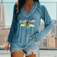 Ženske košulje Casual T majice V-izrez dugi rukav leptir s labavim uklapanjem tuničke vrhove bluze