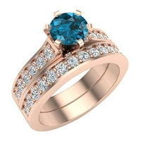 Vjenčani prstenovi za žene mladenci set plavi dijamantni prstenovi 14k ružičasto zlato - 1. CTW stil