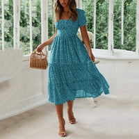 Ljetna dužina čaja Linijska haljina za žene Prodaja cvjetni print Fit s kratkim rukavima Boho Beach