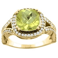 10k žuti zlatni prirodni limunski kvarcni kvarcni prsten jastuk 8x dijamant akcent, veličina 8.5